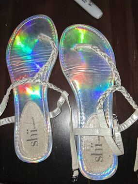 Shi by JOURNEYS Women's Holographic Silver Braided Strap Sandals